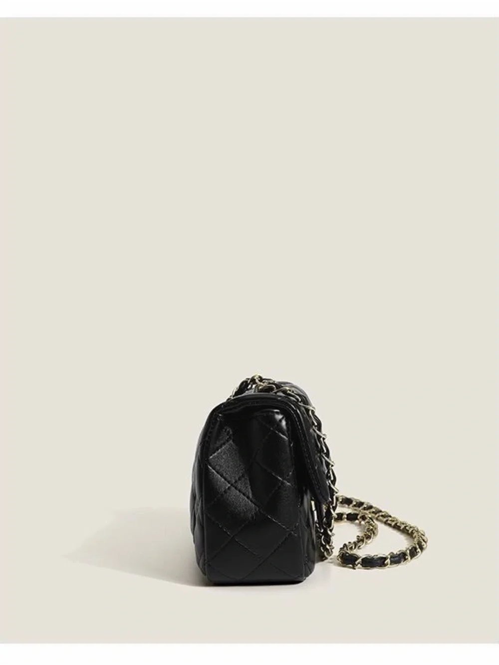 Black Quilted Shoulder Bag with Gold Chain